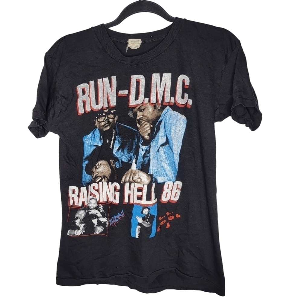 Vintage 80s RUN DMC Raising Hell 1986 Tour Double Sided Graphic T-Shirt Size M